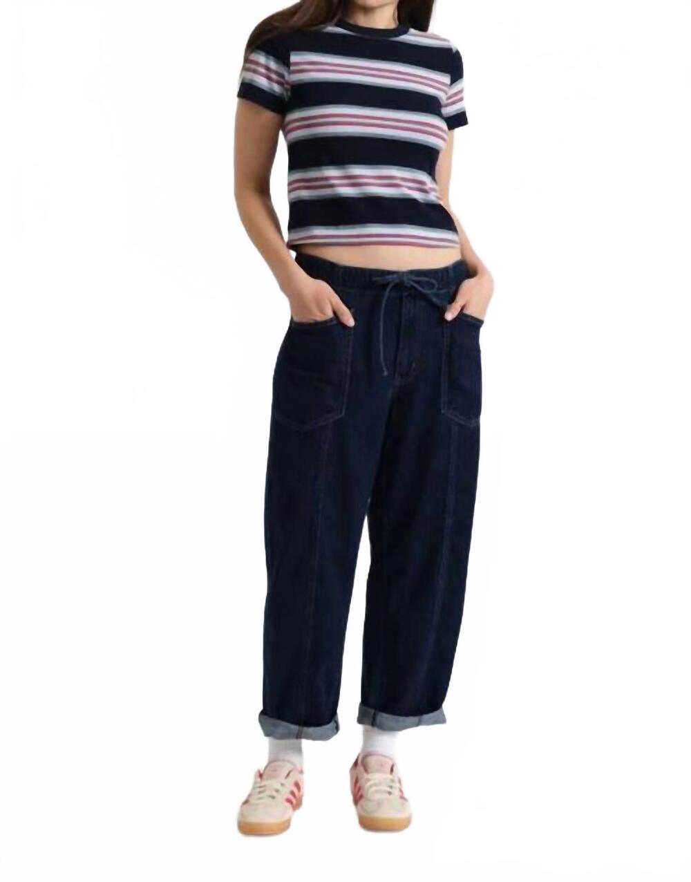 NEW DAZE villa drawstring barrel leg jeans in blue mood